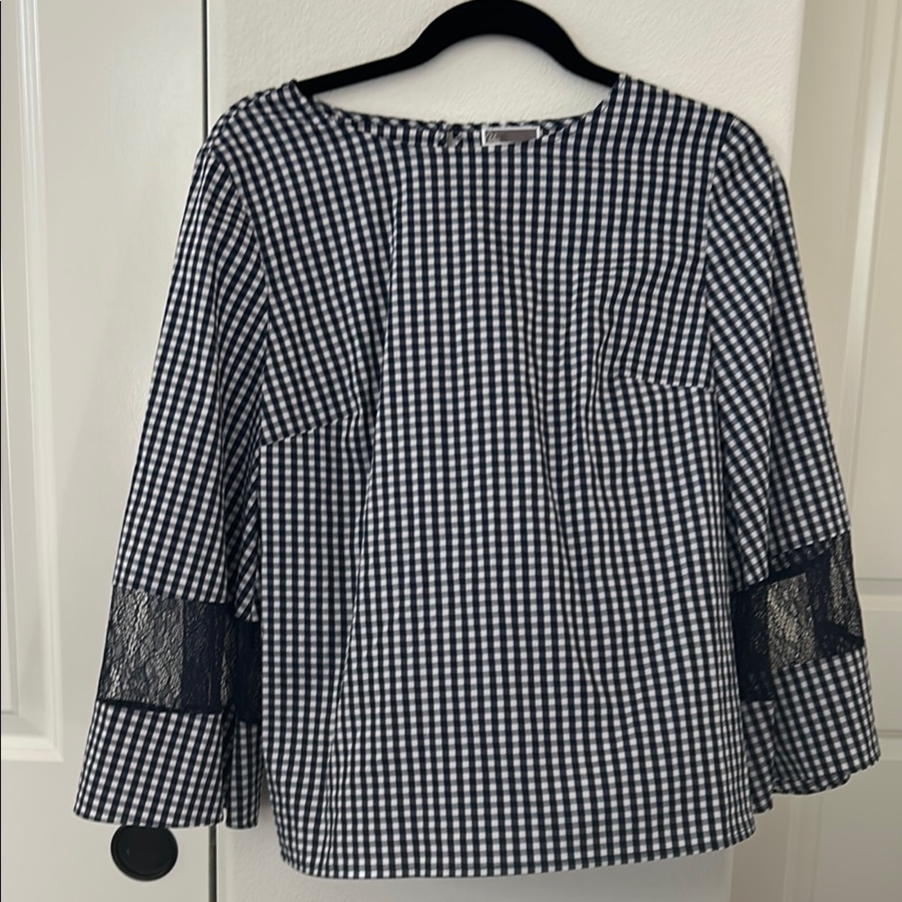 Chelsea28 Navy and White Gingham Blouse